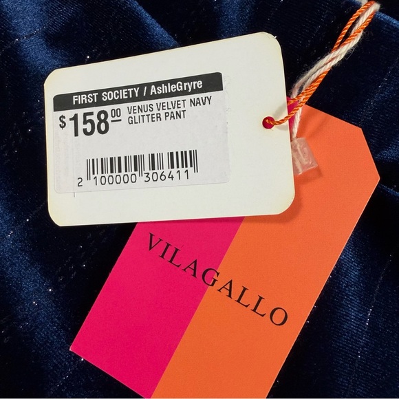 Vilagallo Venus Navy Velvet Glitter Stripe Cocktail Pants – EU 38 / US 6 – NWT - Picture 6 of 11